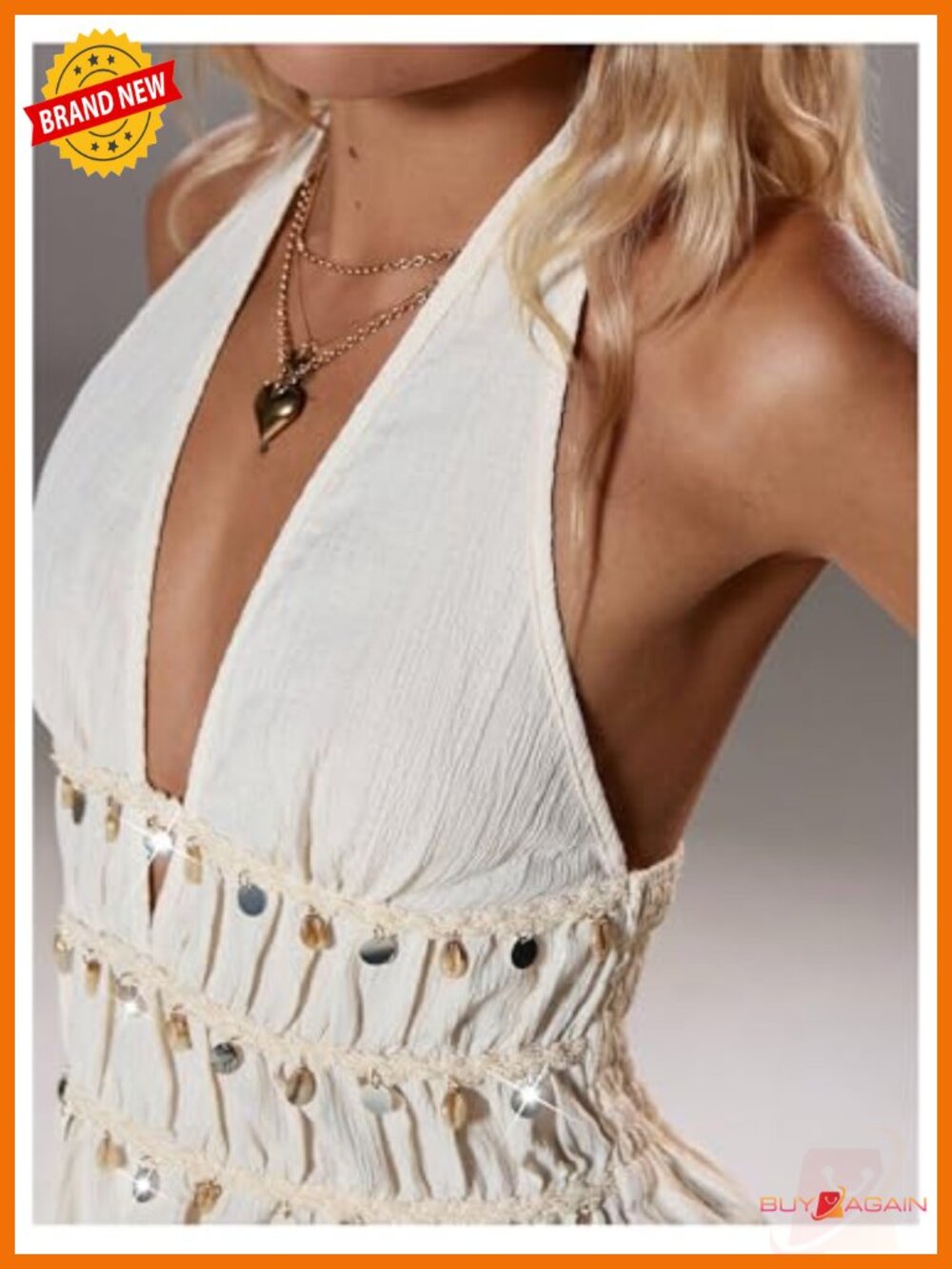 Deep V Halter Top Backless Beaded Ruched Ruffle Going Out Tank - Picture 5 of 6